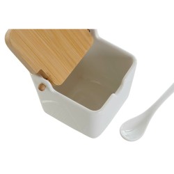 Azucarero DKD Home Decor Blanco Natural Bambu00fa Porcelana 10,5 x 9 x 9 cm