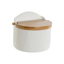 Salero con Tapa DKD Home Decor Blanco Natural Bambu00fa Porcelana 12 x 10 x 11 cm