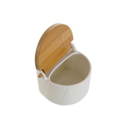 Salero con Tapa DKD Home Decor Blanco Natural Bambu00fa Porcelana 12 x 10 x 11 cm