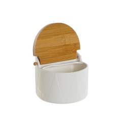 Salero con Tapa DKD Home Decor Blanco Natural Bambu00fa Porcelana 12 x 10 x 11 cm