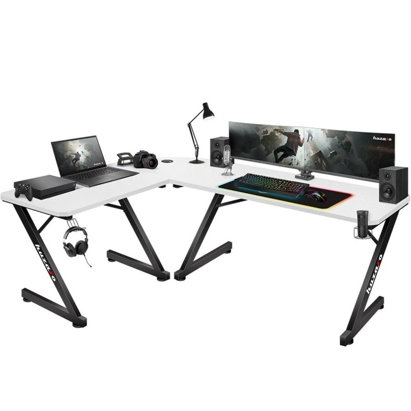 Mesa de Escritorio Gaming Huzaro HZ-Hero 7.0 Blanco Negro Fibra de carbono 154 x 72,5 x 117 cm