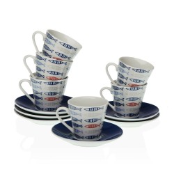 Juego de Tazas con Platos Versa Porcelana 5,8 x 6 x 5,8 cm Peces Cafu00e9 (12 Piezas)