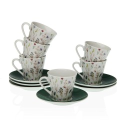 Juego de Tazas con Platos Versa Sansa Porcelana 5,8 x 6 x 5,8 cm Cafu00e9 (12 Piezas)