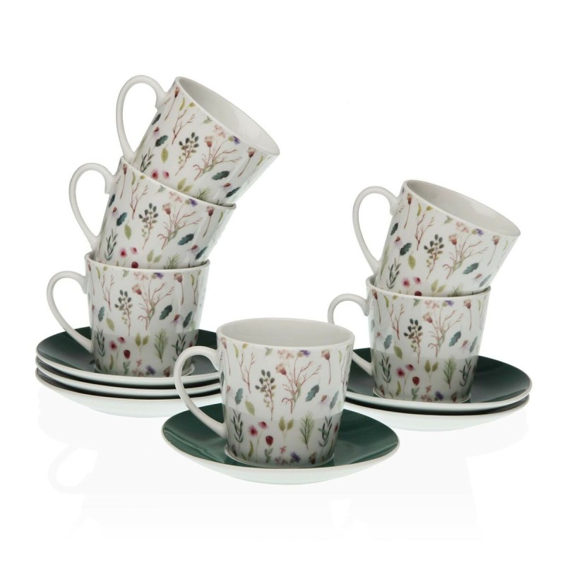 Juego de Tazas con Platos Versa Sansa Porcelana 9 x 14 x 14 cm 10,5 x 8 x 6 cm 14 x 14 x 2 cm Flores Tu00e9 (12 Piezas)