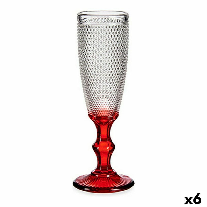 Copa de champu00e1n Rojo Transparente Puntos Vidrio 6 Unidades (180 ml)