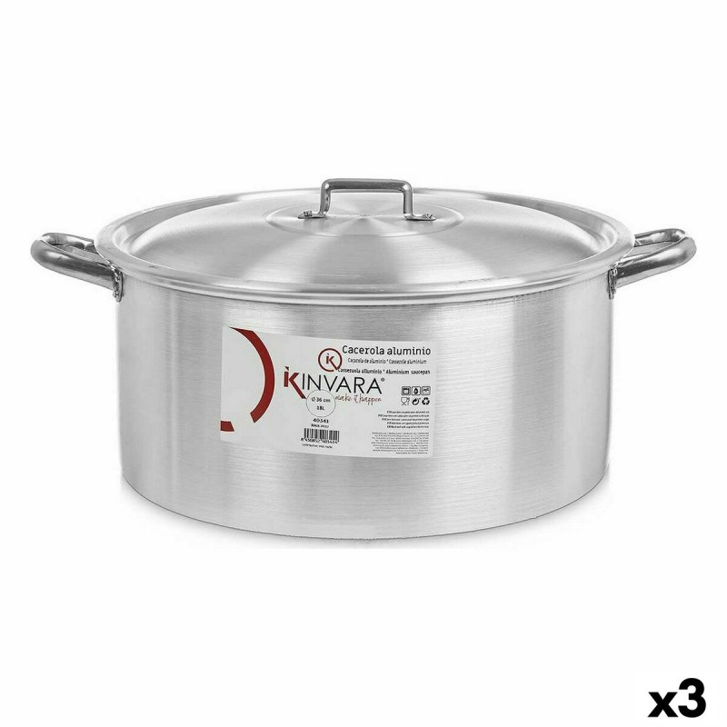 Cacerola Con Tapa Plateado Aluminio 18 L (3 Unidades)