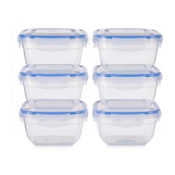 Set de Fiambreras Hermu00e9tico Azul Transparente Plu00e1stico 900 ml 14,5 x 8,5 x 14,5 cm (8 Unidades)