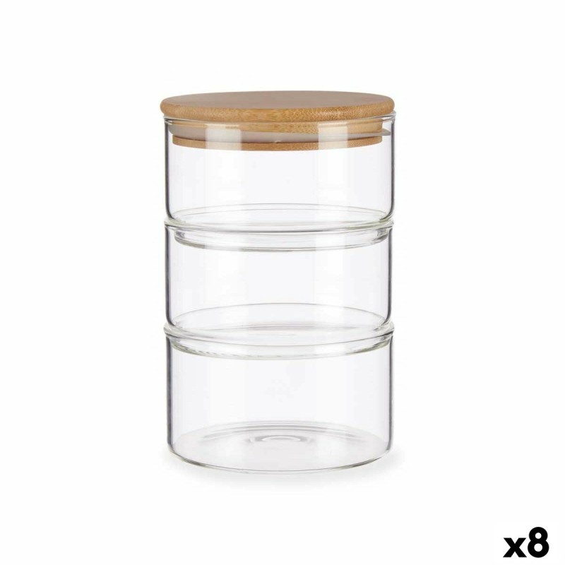 Set de Recipientes de Cocina Hermu00e9ticos Apilables Transparente Bambu00fa 1,2 L 11,2 x 17,5 x 11,2 cm (8 Unidades)