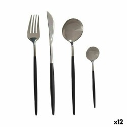 Set de Cubiertos Negro Plateado Acero Inoxidable 8 Piezas (12 Unidades)