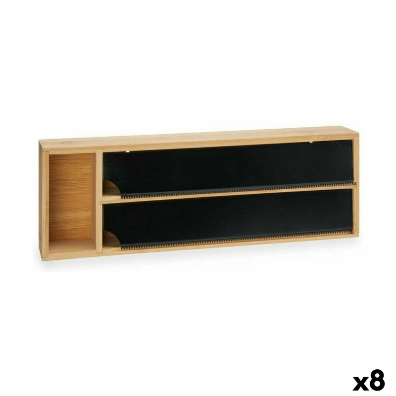 Dispensador de papel Doble Negro Natural Bambu00fa Acero Inoxidable 40 x 7 x 13 cm (8 Unidades)