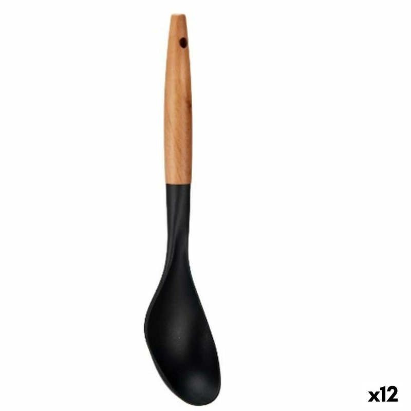 Cucharu00f3n Negro Natural Madera 7 x 33,5 x 3,5 cm (12 Unidades)