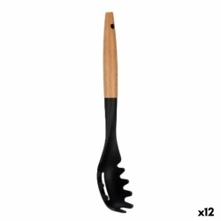 Cuchara para Servir Pasta Negro Natural Madera 6 x 33,5 x 6 cm (12 Unidades)