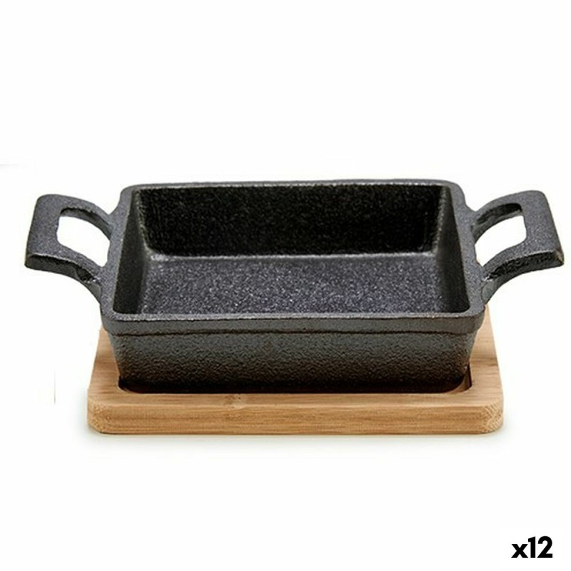 Cazuela para Servir Tapas Marru00f3n Negro Bambu00fa Hierro 19 x 5 x 14 cm (12 Unidades)