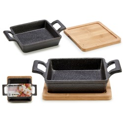 Cazuela para Servir Tapas Marru00f3n Negro Bambu00fa Hierro 19 x 5 x 14 cm (12 Unidades)