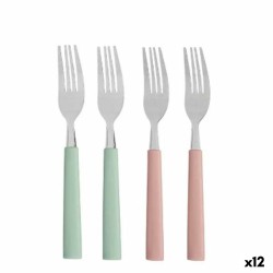 Set de Tenedores Verde Rosa Plateado Acero Inoxidable Plu00e1stico 18,7 cm (12 Unidades)