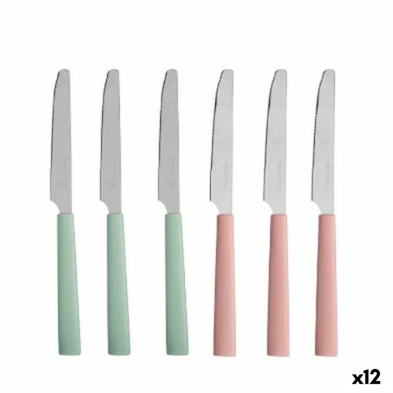 Set de Cuchillos Verde Rosa Plateado Acero Inoxidable Plu00e1stico (12 Unidades)