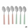 Set de Cucharas Postre Verde Rosa Plateado Acero Inoxidable Plu00e1stico 15,7 cm (12 Unidades)