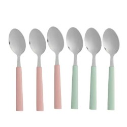 Set de Cucharas Postre Verde Rosa Plateado Acero Inoxidable Plu00e1stico 15,7 cm (12 Unidades)