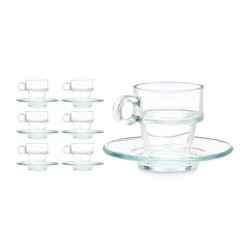 Taza con Plato Transparente Vidrio 90 ml (6 Unidades)