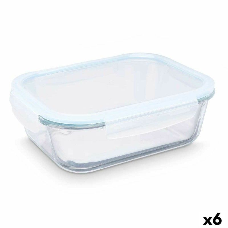 Fiambrera Transparente Silicona Vidrio de Borosilicato 2,2 L 27 x 9 x 22 cm (6 Unidades)