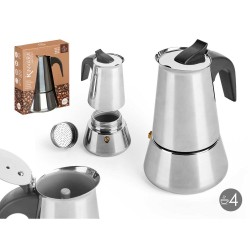 Cafetera Italiana Negro Plateado Acero 4 Tazas