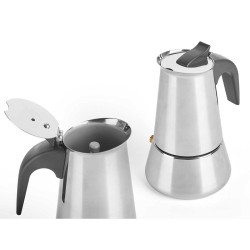 Cafetera Italiana Negro Plateado Acero 6 Tazas