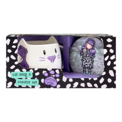 Taza con Plato Gorjuss Smitten kitten Blanco Negro Ceru00e1mica Posavasos Taza