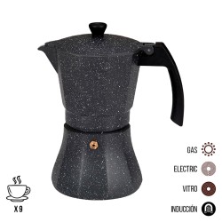 Cafetera Italiana EDM Negro Aluminio 9 Tazas Inducciu00f3n