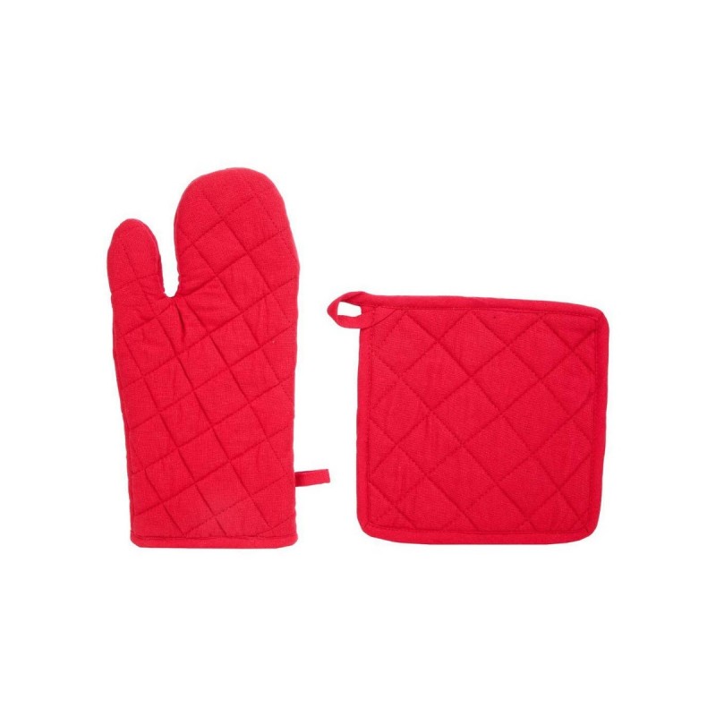 Set de Manopla y Agarrador de Cocina Atmosphera Rojo Algodu00f3n