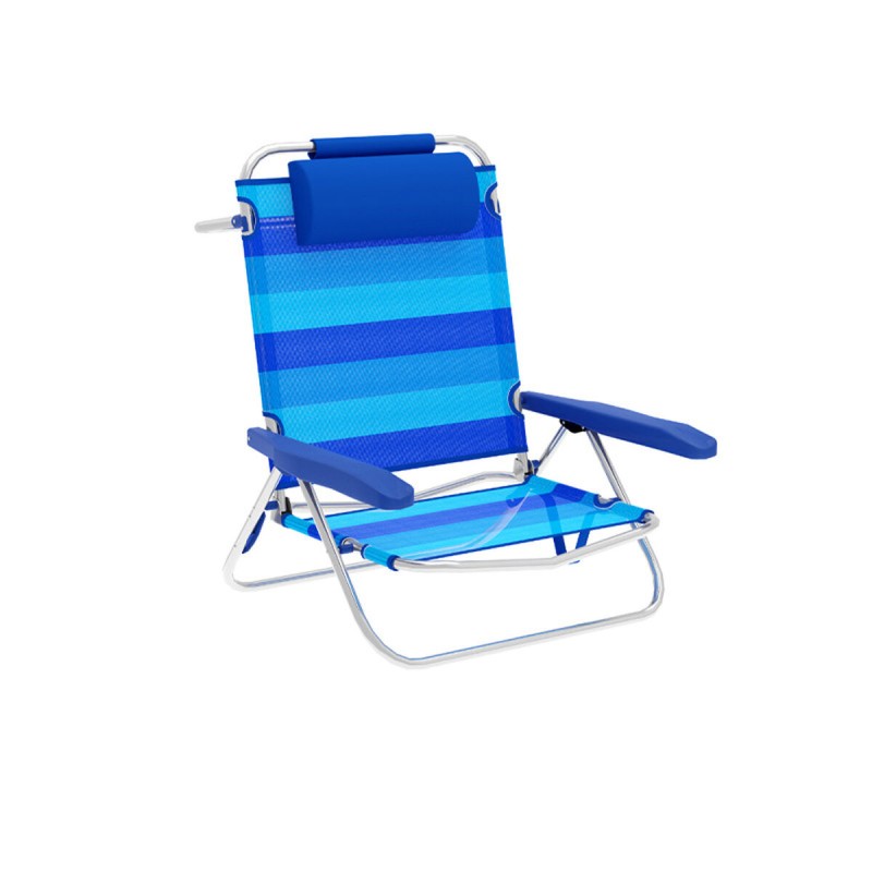 Marbueno Silla Plegable 5 Posiciones Aluminio con Cojin Rayas Azules Playa y Piscina 61X68X82 cm 10242