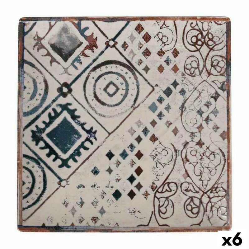 Plato Llano La Mediterru00e1nea Grecia Porcelana 24 x 24 x 2 cm (6 Unidades)