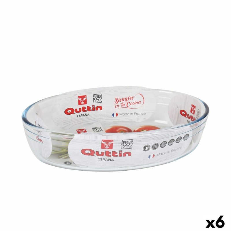 Fuente para Horno Quttin  Vidrio Ovalado 1,8 L 26,2 x 17,8 x 6,1 cm (6 Unidades)