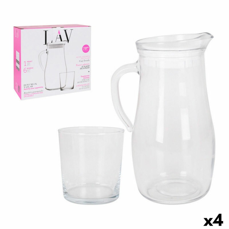 Set de jarra con vasos LAV Jarra Vasos Cristal (7 Piezas) (4 Unidades) (7 pcs)