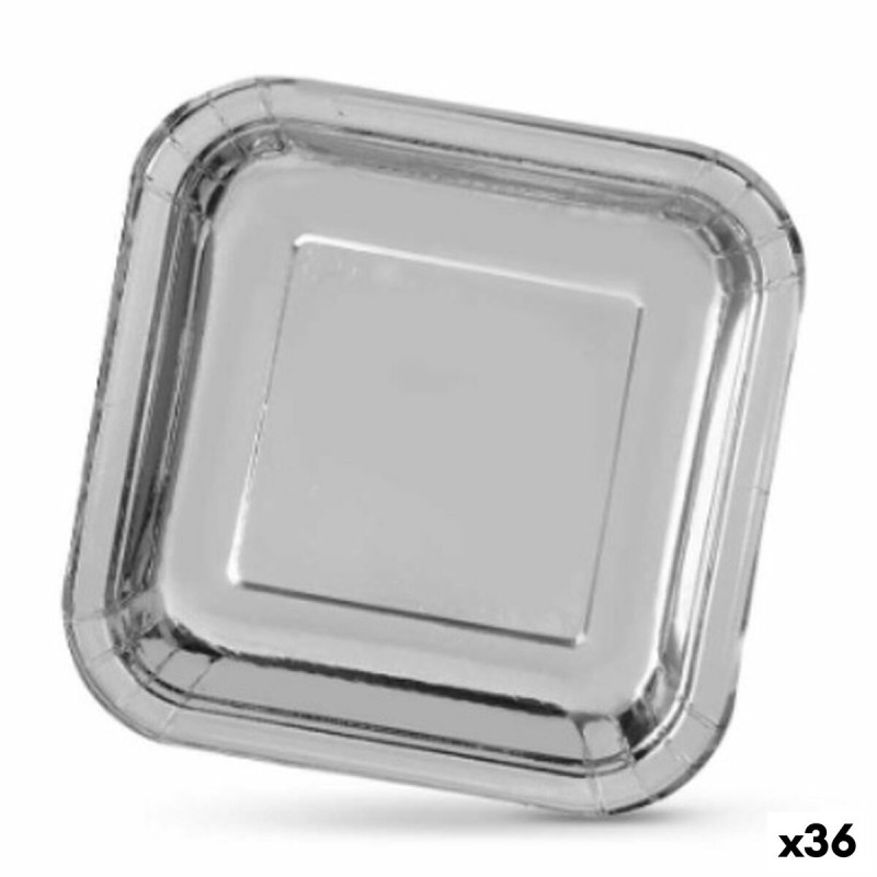 Set de Platos Algon Plateado Desechables Cartu00f3n Cuadrado 23 x 23 x 1,5 cm (36 Unidades)