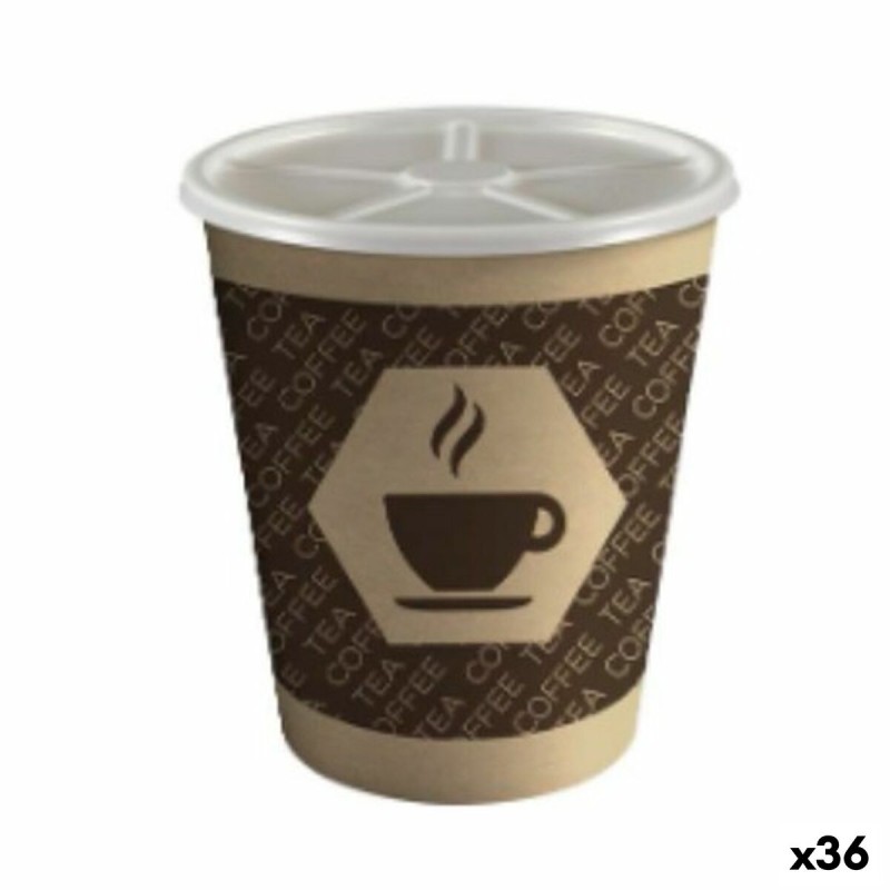 Vaso con Tapa Algon Cartu00f3n Desechables Cafu00e9 36 Unidades (12 Piezas)