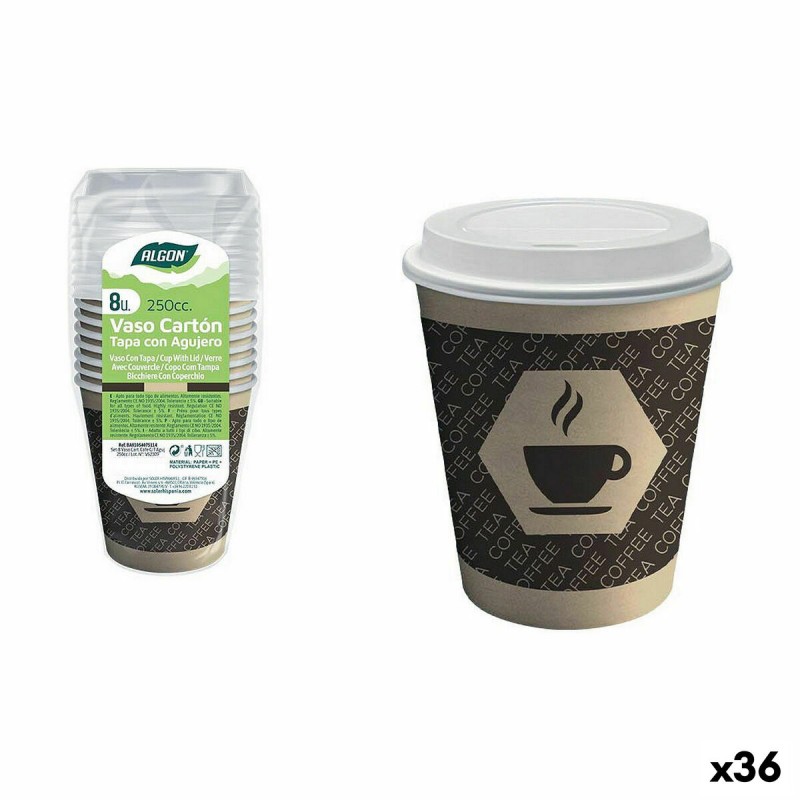 Set de Vasos Algon Cartu00f3n Cafu00e9 8 Piezas 250 ml (36 Unidades)