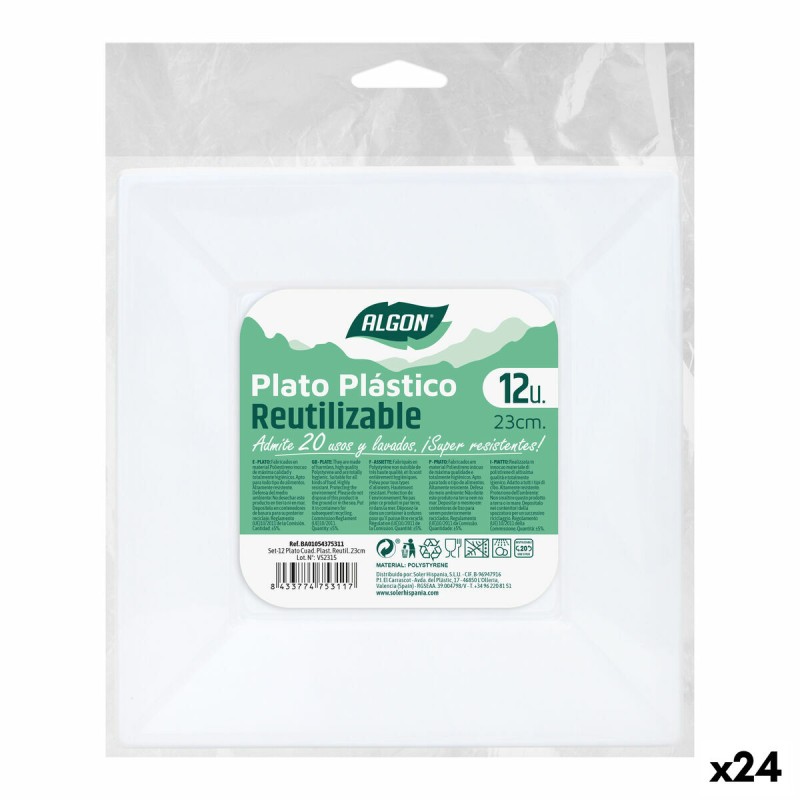 Set de platos reutilizables Algon Cuadrado Blanco Plu00e1stico 23 x 23 x 2 cm (24 Unidades)