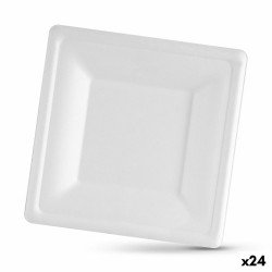 Set de Platos Algon Desechables Blanco Cau00f1a de Azu00facar Cuadrado 16 cm (24 Unidades)