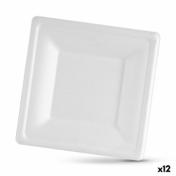 Set de Platos Algon Desechables Blanco Cau00f1a de Azu00facar Cuadrado 16 cm (12 Unidades)