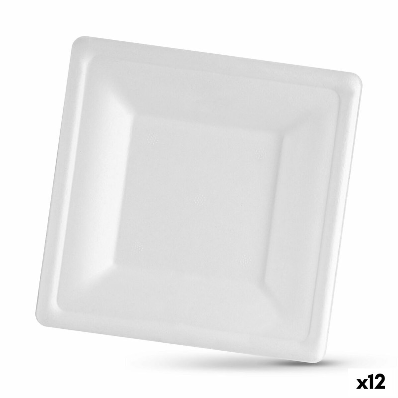 Set de Platos Algon Desechables Blanco Cau00f1a de Azu00facar Cuadrado 16 cm (12 Unidades)