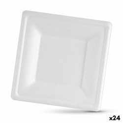 Set de Platos Algon Desechables Blanco Cau00f1a de Azu00facar Cuadrado 20 cm (24 Unidades)