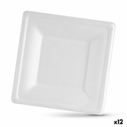 Set de Platos Algon Desechables Blanco Cau00f1a de Azu00facar Cuadrado 20 cm (12 Unidades)