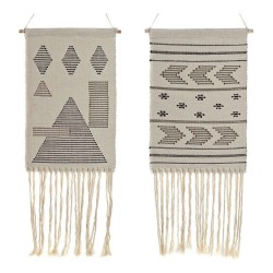 Decoración Colgante DKD Home Decor Étnico Negro Crema Geométrico Boho 46 x 1 x 64 cm (2 Unidades)