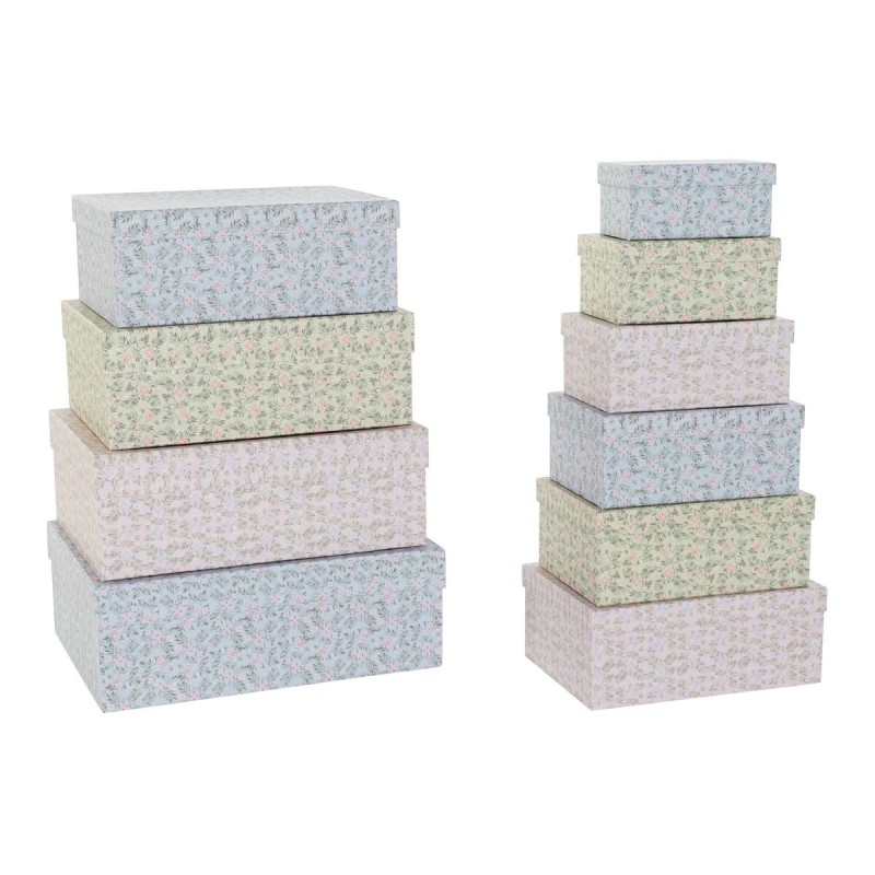 Set de Cajas Organizadoras Apilables DKD Home Decor Amarillo Azul Rosa Cartón Flores 43,5 x 33,5 x 15,5 cm (2 Unidades) (1 unid