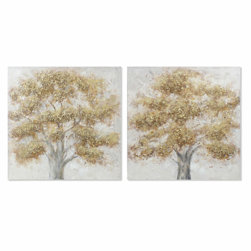 Cuadro DKD Home Decor Lienzo 100 x 3,8 x 100 cm Árbol Cottage (2 Unidades)