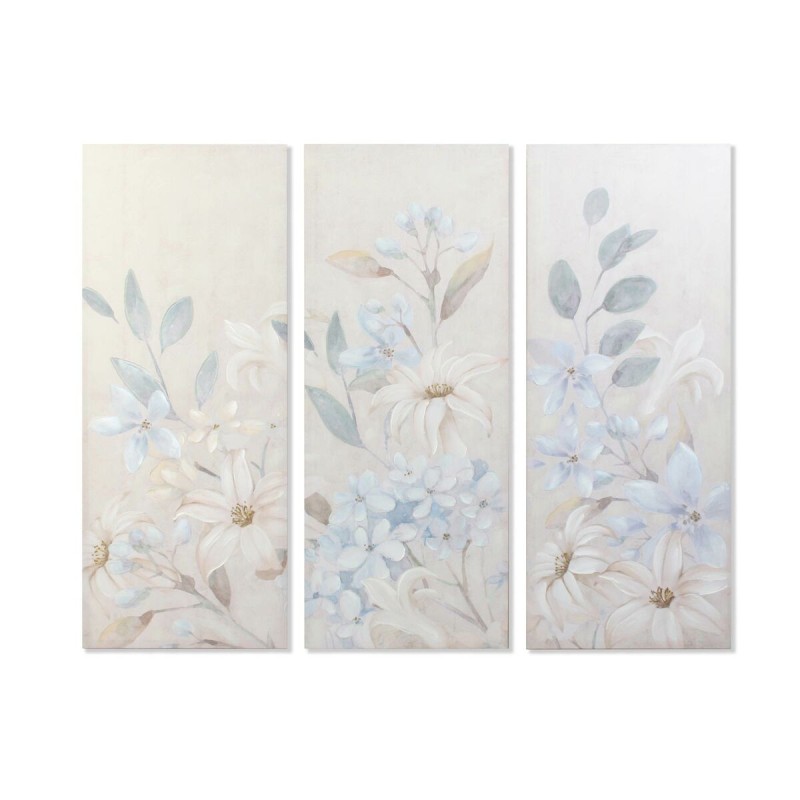 Cuadro DKD Home Decor Flores 55 x 3 x 135 cm Shabby Chic (3 Piezas)