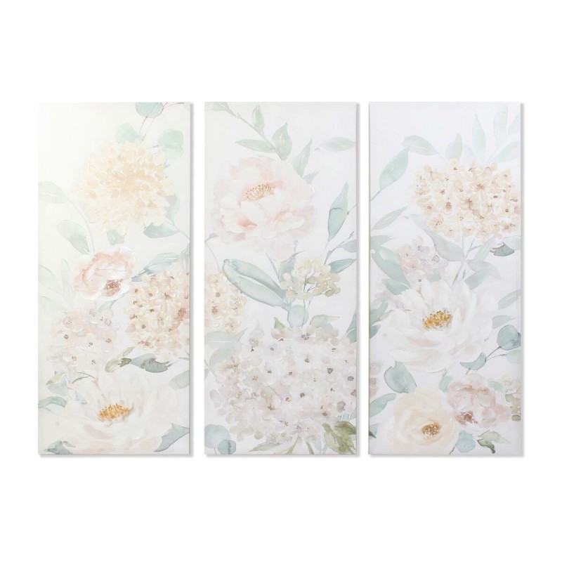 Cuadro DKD Home Decor Flores 55 x 3 x 135 cm Shabby Chic (3 Piezas)