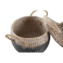 Juego de Cestas DKD Home Decor Gris Natural Bicolor Hierba marina Boho 41 x 41 x 33 cm (2 Unidades)