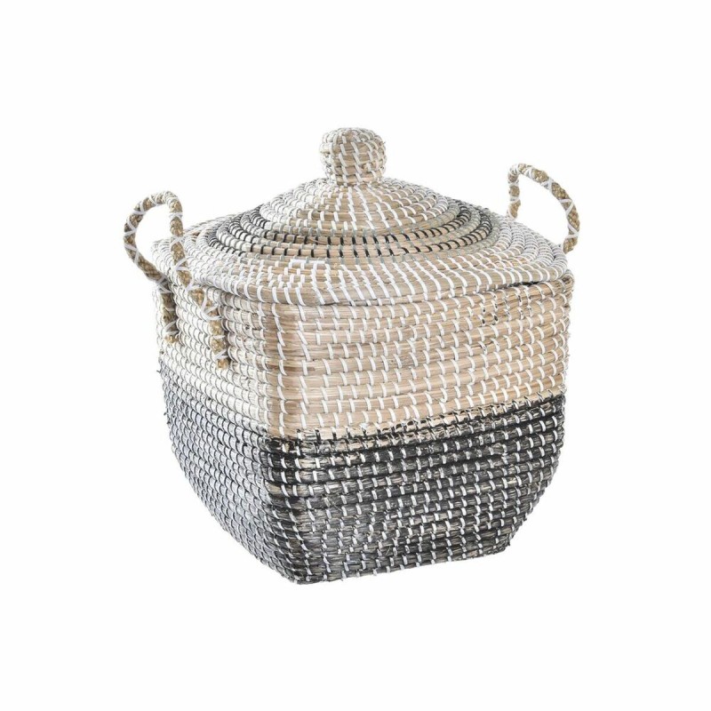 Cesta Decorativa DKD Home Decor Gris Natural Hierba marina Boho 45 x 35 x 43 cm