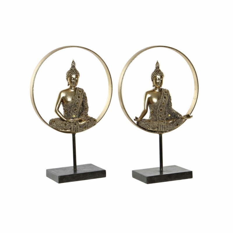 Figura Decorativa DKD Home Decor 26 x 11 x 40 cm Negro Dorado Buda Oriental (2 Unidades)